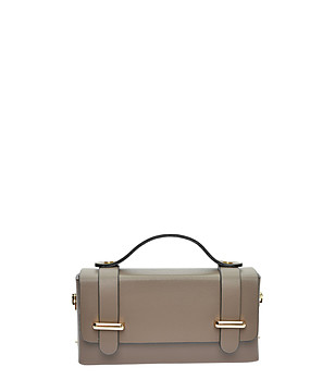 Малка дамска кожена чанта тип куфарче в цвят таупе снимка