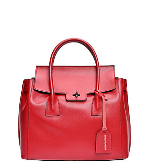 Червена дамска кожена чанта Sidney снимка