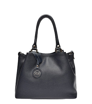 Тъмносиня дамска кожена чанта снимка