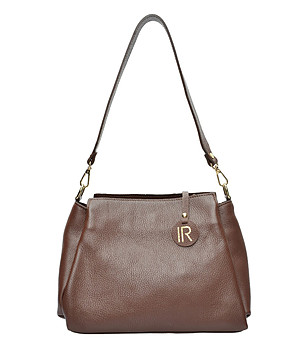 Кожена дамска чанта в кафяво снимка