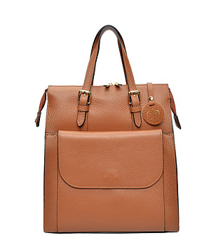 Дамска кожена раница в цвят коняк Tilina снимка