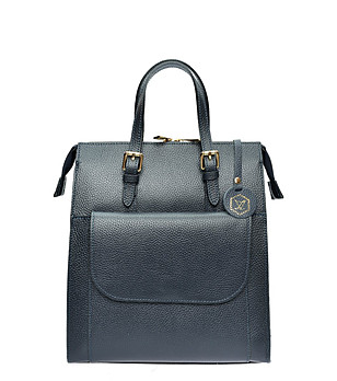 Дамска кожена раница в тъмносиньо Tilina снимка