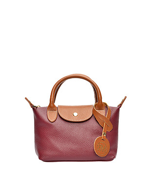 Кожена чанта в бордо и кафяво снимка