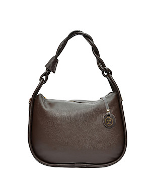 Кожена дамска кожена чанта в тъмнокафяво снимка