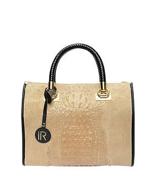 Дамска кожена чанта в светлокафяв нюанс с кроко релеф Frances снимка