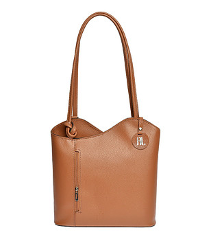 Дамска кожена чанта-раница в цвят коняк Scarlet снимка