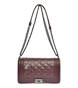 Дамска кожена чанта за рамо във винен нюанс Alfina снимка