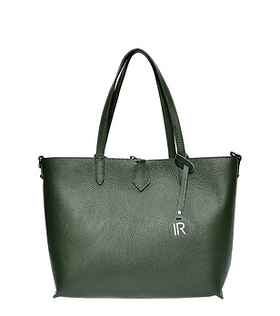 Тъмнозелена кожена дамска чанта Anna снимка