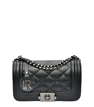 Черна кожена чанта с ромбовидни шевове Adele снимка