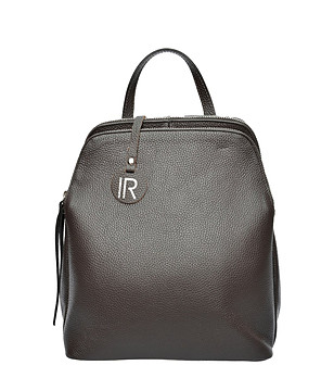 Дамска раница в тъмнокафяво от естествена кожа Ema снимка