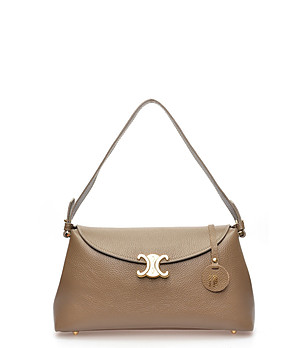 Дамска кожена трапецовидна чанта в цвят таупе снимка