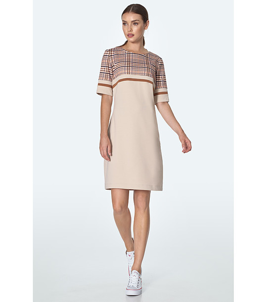 Рокля в бежово и кафяво снимка