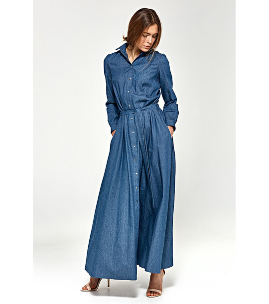 Дълга памучна рокля от деним снимка