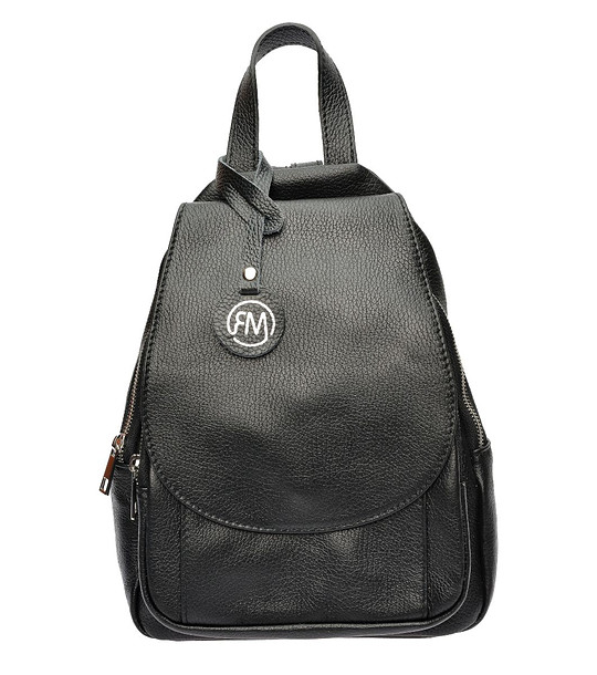 Черна кожена дамска раница Lora снимка