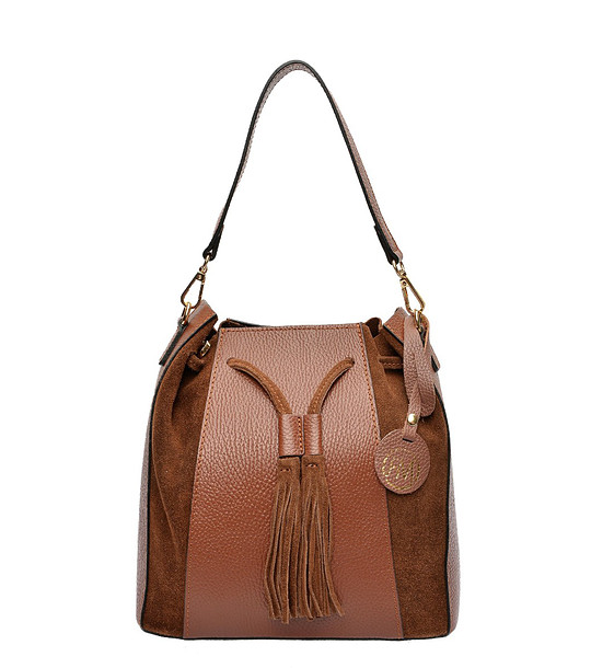 Дамска кожена чанта в кафяво Moni снимка