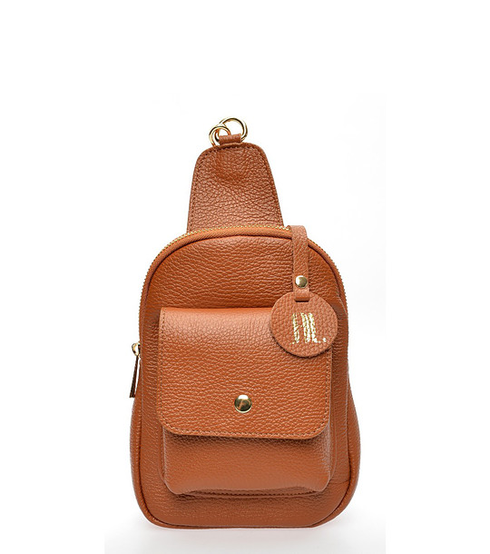 Малка дамска кожена раница в цвят коняк Reni снимка