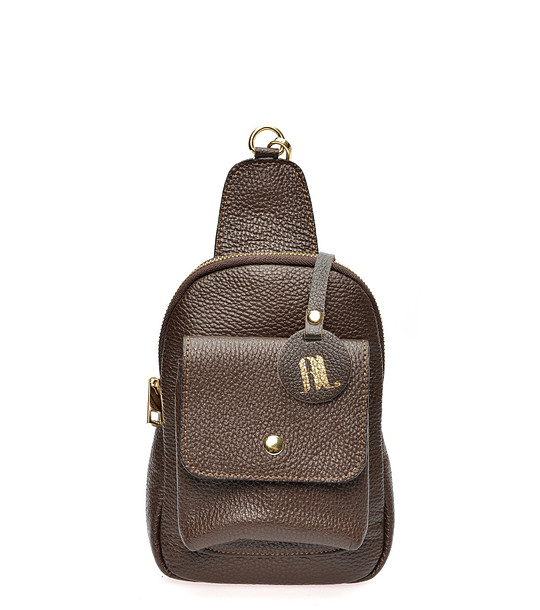 Малка тъмнокафява дамска кожена чанта Reni снимка