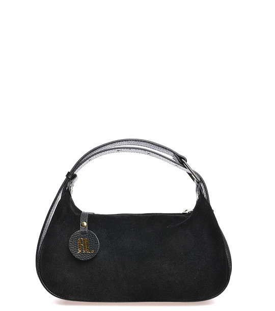 Черна дамска чанта от естествен велур снимка