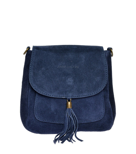 Тъмносиня дамска велурена чанта снимка