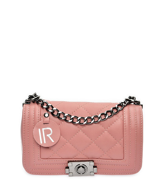 Кожена чанта с ромбовидни шевове Adele в цвят пепел от роза снимка