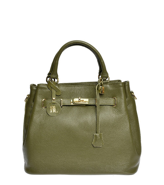 Дамска кожена чанта в зелен нюанс Olana снимка