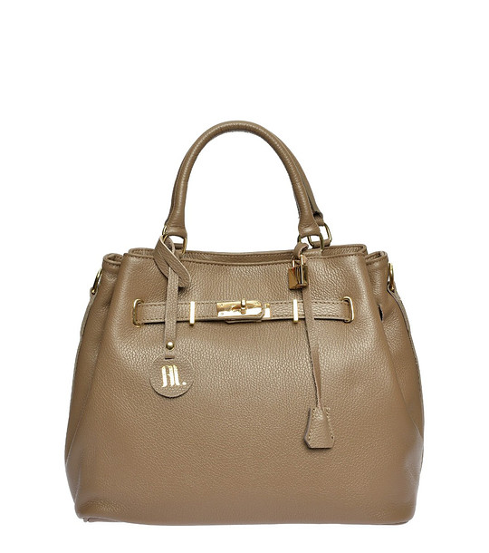 Дамска кожена чанта в нюанс на цвят таупе Olana снимка