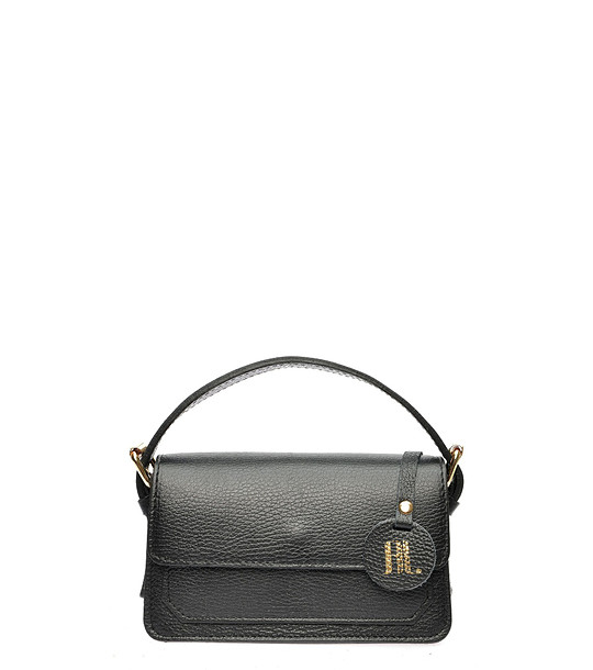 Дамска черна чанта за рамо от естествена кожа снимка