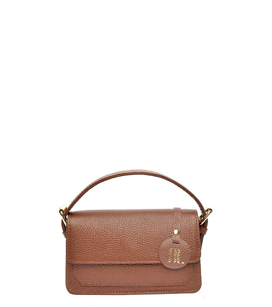 Кожена дамска чанта в кафяво снимка