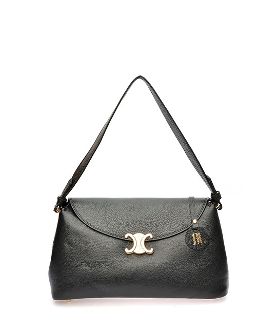 Черна дамска чанта от естествена кожа снимка