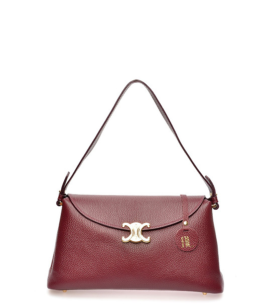 Дамска трапецовидна чанта в бордо снимка