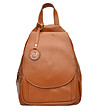 Кожена дамска раница Lora в цвят коняк-0 снимка
