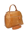 Кафява дамска кожена чанта с кроко релеф-2 снимка