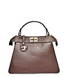 Кафява дамска трапецовидна чанта от естествена кожа Denia-0 снимка