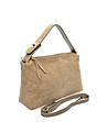 Дамска чанта от естествен велур в цвят таупе-2 снимка