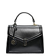 Черна дамска чанта от естествена кожа с капак Noya-0 снимка