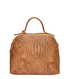 Дамска кожена чанта в цвят коняк с плетеници Eliza-0 снимка