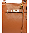 Дамска кожена чанта в цвят коняк Olana-3 снимка