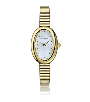 Овален златист часовник с бял циферблат снимка