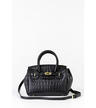 черна дамска чанта с кроко релеф Hana снимка