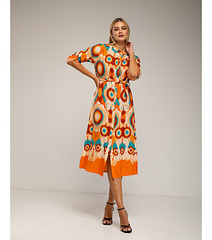 Миди рокля в оранжево и синьо снимка