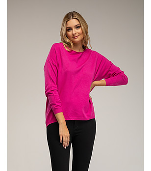 Дамски тънък овърсайз пуловер в цвят фуксия снимка