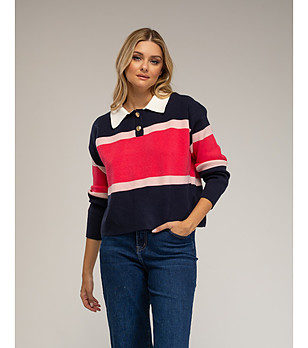 Дамски трицветен пуловер с елегантен дизайн снимка