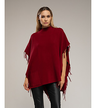 Елегантно дамско пончо в бордо снимка