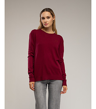 Дамски тънък пуловер в цвят бордо снимка