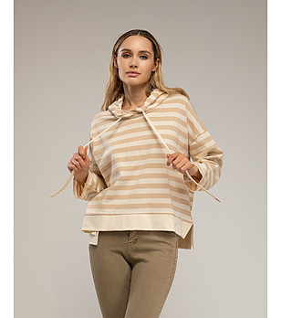 Памучен дамски суитшърт на райе в бежови нюанси снимка