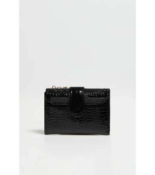 Дамски черен портфейл с капак снимка