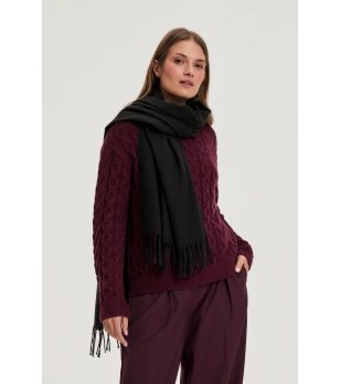 Дамски черен шал с ресни снимка