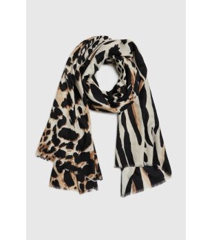 Дамски шал с принт в бежово, кафяво и черно снимка
