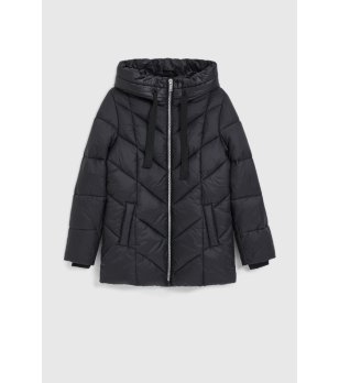 Дамско черно зимно яке с качулка снимка