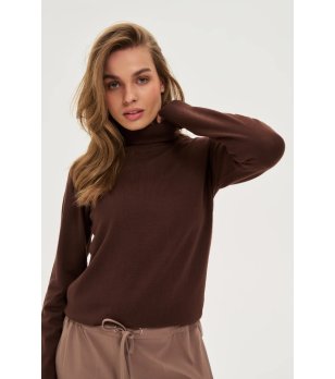 Дамски кафяв пуловер с поло яка снимка